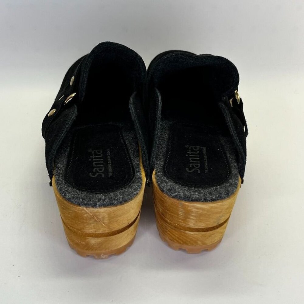 Sanita Women's Lissy Clog Size 42 in Black Open Back Wood Sole Slip Resistant - Picture 8 of 16